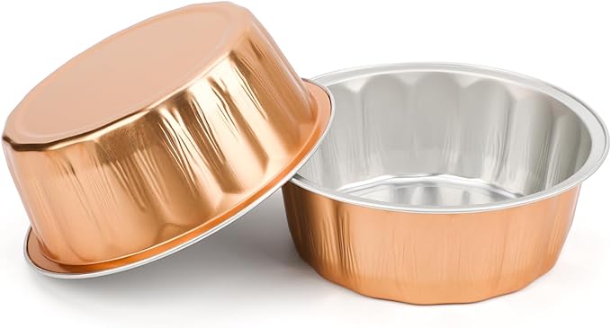 Beasea Disposable Ramekins 8oz, 50 Pack Rose Gold Aluminum Foil Cups with Lids, Disposable Creme