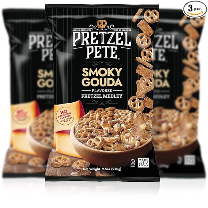 Pretzel Pete Smoky Gouda Pretzel Medley Seasoned Pretzel Medley, Nut-Free and Sesame-Free Snack