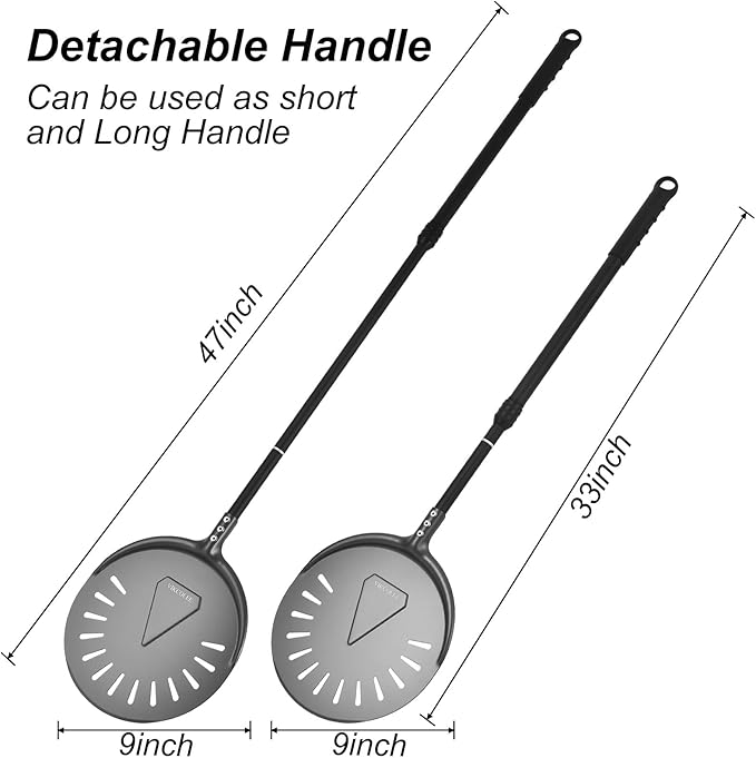 Turning Pizza Peel, 9 Inch with 38 Inch Handle Round Pizza Turning Peel, Professional Anodized