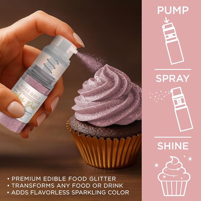 Bakell - Rose Gold Tinker Dust (4g, 1x Mini Spray Pump) Edible Glitter for Food, Desserts, and