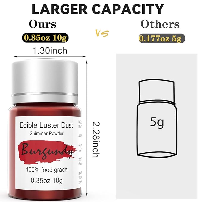 Burgundy Luster Dust Edible for Cakes Cocktails ??10g Colaele Edible Shimmering Dust for