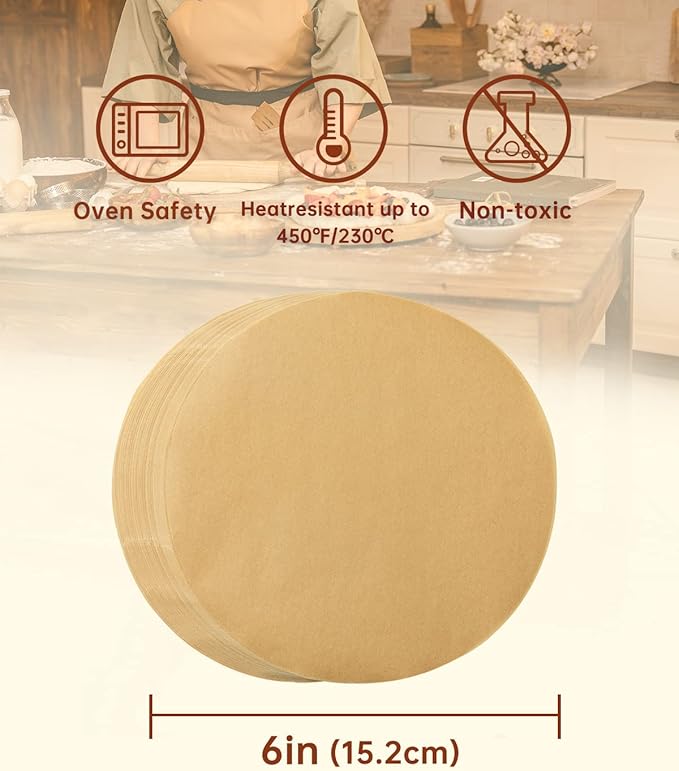 Katbite 200Pcs 6 Inch Parchment Paper Rounds, Unbleached & Non-stick, Precut Parchment Circles for