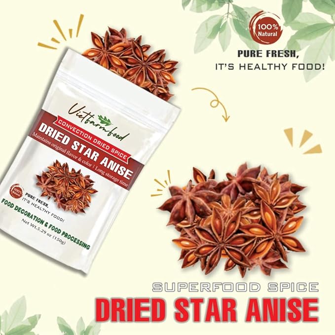 DRIED STAR ANISE 5.29 Oz (150g) VIETFARMFOOD: Natural pure, convection dried seasoning made from