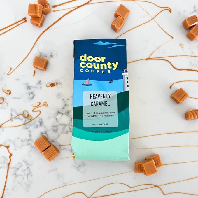 Door County Coffee Heavenly Caramel Flavored Ground - Medium Roast - 10 oz Bag - 100% Specialty