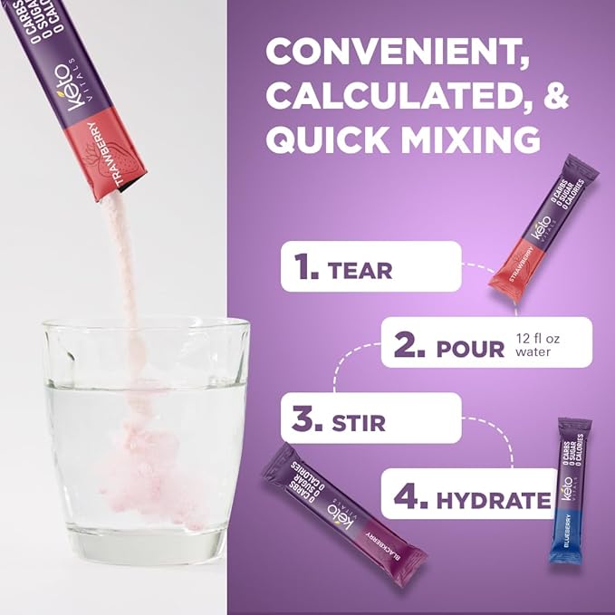 Keto Vitals Berry Electrolytes Powder Packets No Sugar | Keto Friendly Electrolytes Travel Packets