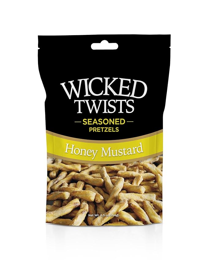 Wicked Twists Honey Mustard Seasoned Pretzels Twists 5.5 oz (1 Pack) Snack Pretzel Sticks Rods