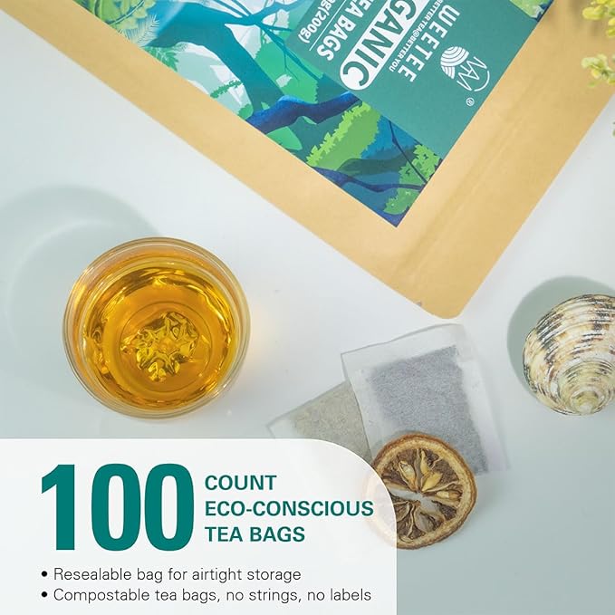 WT WEETEE Organic White Tea Bags, Organic Pure White Tea 100 Count, Mellow & Smooth, Perfect for