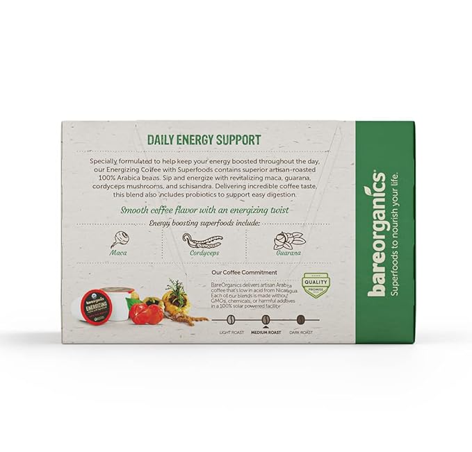 Bare Organics 14198 ENERGIZING USDA Organic Coffee Infused with Superfoods & Probiotics, Compatible