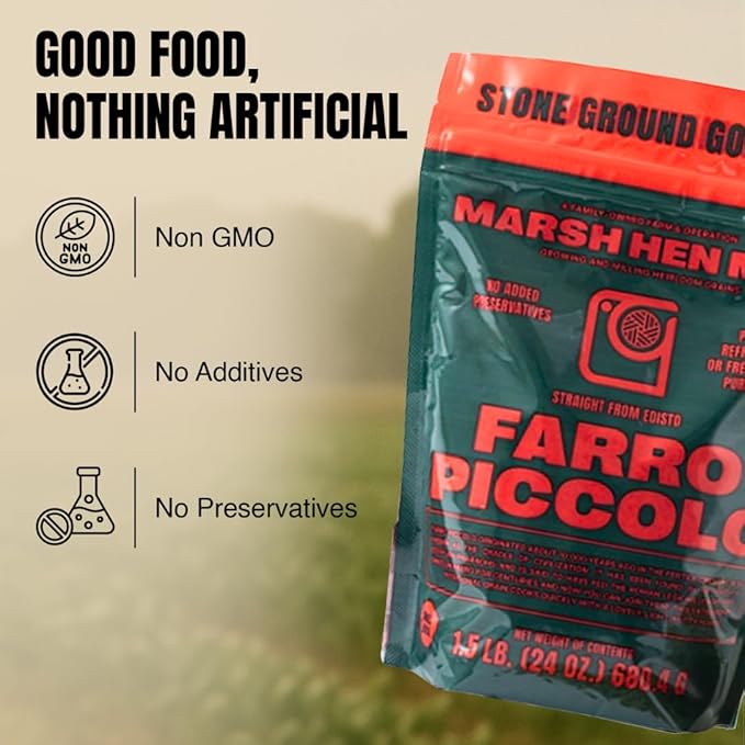Marsh Hen Mill Farro Piccolo Semi Pearled Ancient Grains | Fast Cooking Farro Grain Organic | Ideal