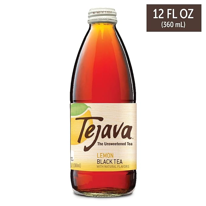 Tejava Lemon Black Iced Tea, 4 Pack, 12oz Glass Bottles, Unsweetened, Non-GMO, Kosher, No Sugar or