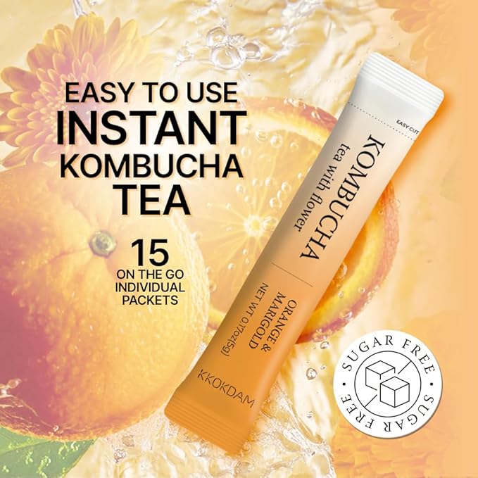 KKOKDAM Kombucha Tea - Orange & Marigold Korean Tea - Kombucha Drinks Probiotic Support, Low