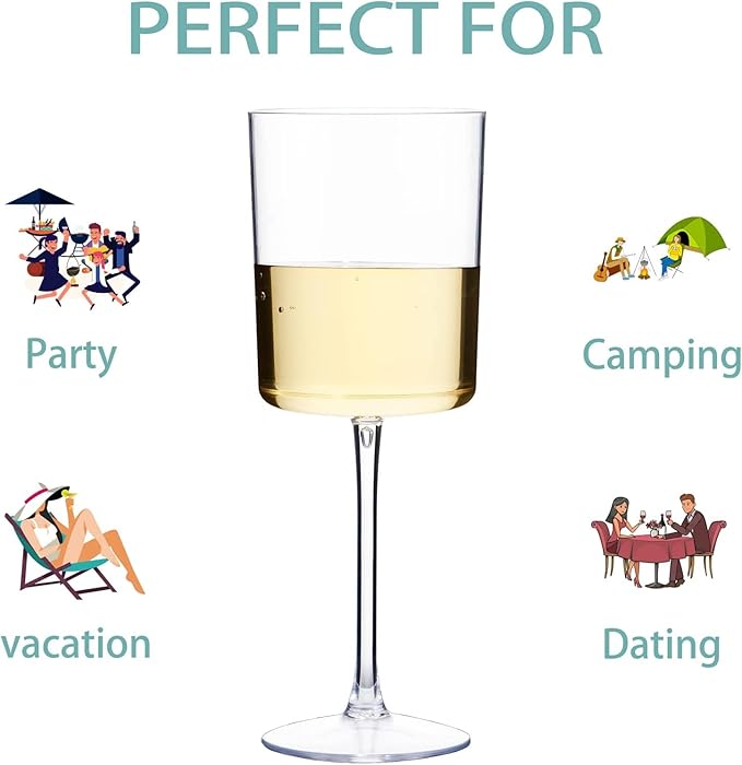 Ciaell 12 Pack Clear Plastic Wine Glasses - 10 Oz Disposable Wine Glasses with Stem for Parties &