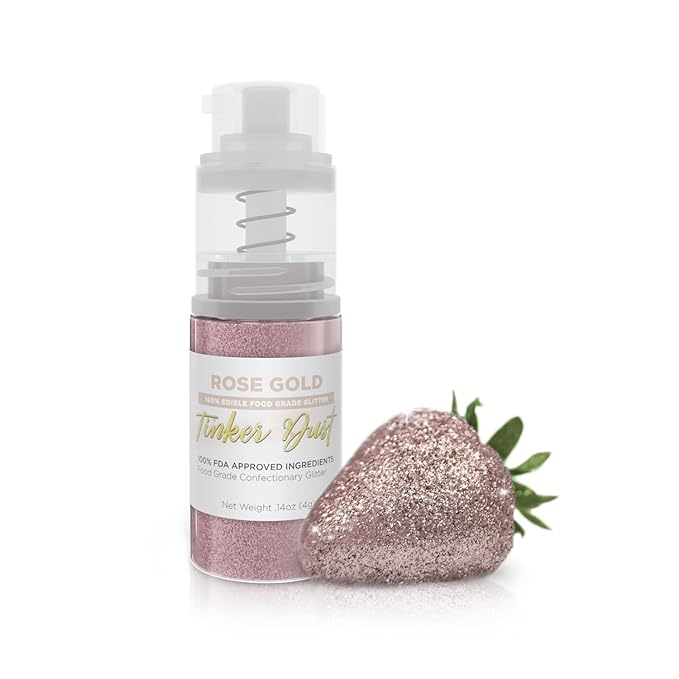 Bakell - Rose Gold Tinker Dust (4g, 1x Mini Spray Pump) Edible Glitter for Food, Desserts, and
