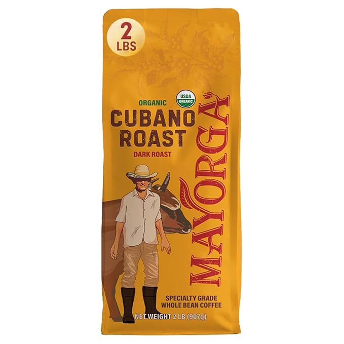 Mayorga Organic Coffee 2lb Cafe Cubano Roast - Dark Roast Whole Bean Specialty Grade Coffee, 100%