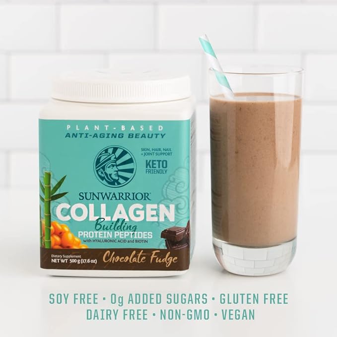 Sunwarrior Vegan Collagen Building Powder Protein Peptide with Biotin Vitamin C Hyaluronic Acid for