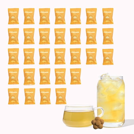 Tea Drops 30 Bulk Pack Organic Citrus Ginger Bagless Tea - Loose Leaf, Lightly Sweetened