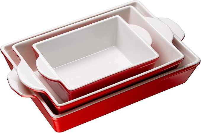 Kook Casserole Dish, Ceramic Baking Dish, Large Lasagna Pan Deep for Oven, 8.5 x 14, 11 x 7, 8 x 5