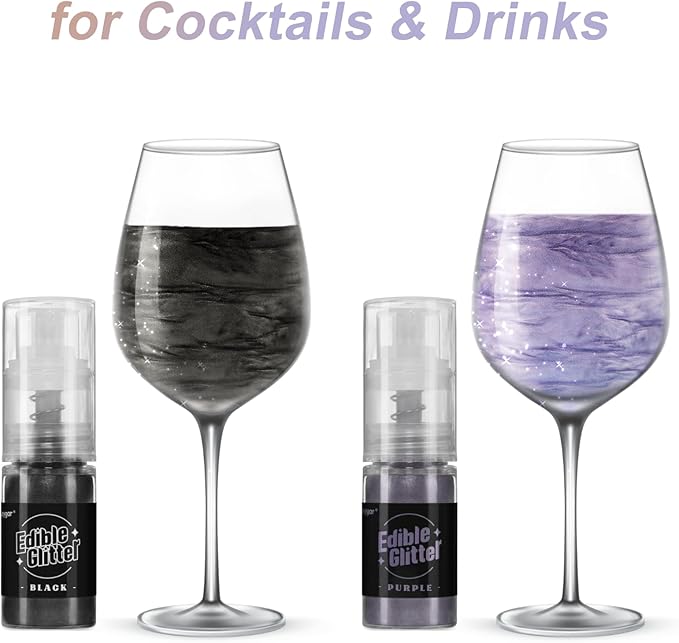 Sujoygar Edible Glitter Spray 2 Colors, Black and Purple Edible Glitter for Cocktails, Shimmer