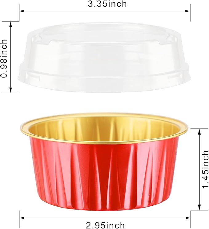 EUSOAR Dessert Cups with Lids, 30pcs 5oz Disposable Aluminum Tin Foil Ramekins Cupcake Baking Cups