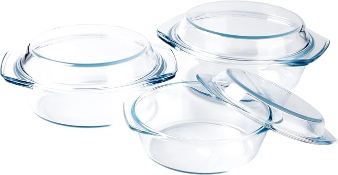 Set of 6 Pieces Round Tempered Glass Casserole Dish with Lids, Glass Casserole Baking Dish Set for