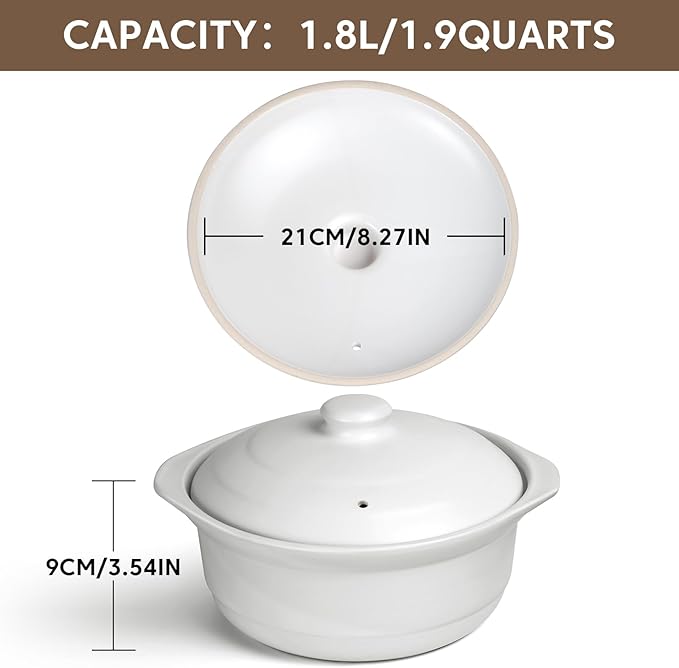 InfiOne Ceramic Pots Ceramic Soup Pot with Lid Ceramic Cookware Stockpot Rice Pot Clay Pot for