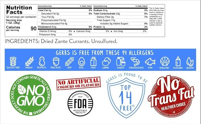 Gerbs Dried Zante Currants 2 lbs. | Unsulfured, No Additives, Resealable Bag | Naturally Bold &