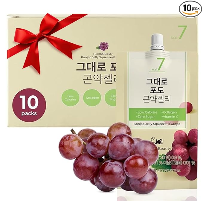 Korean Food Low Calories Squeeze Konjac Jelly Grape Flavor, Fish Collagen, Vitamin, Zero Sugar