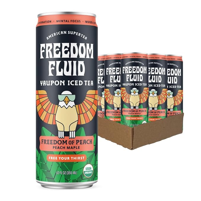 Freedom Fluid Organic Yaupon Iced Tea – Refreshing Peach | Herbal Tea Drink | Lightly Sweetened