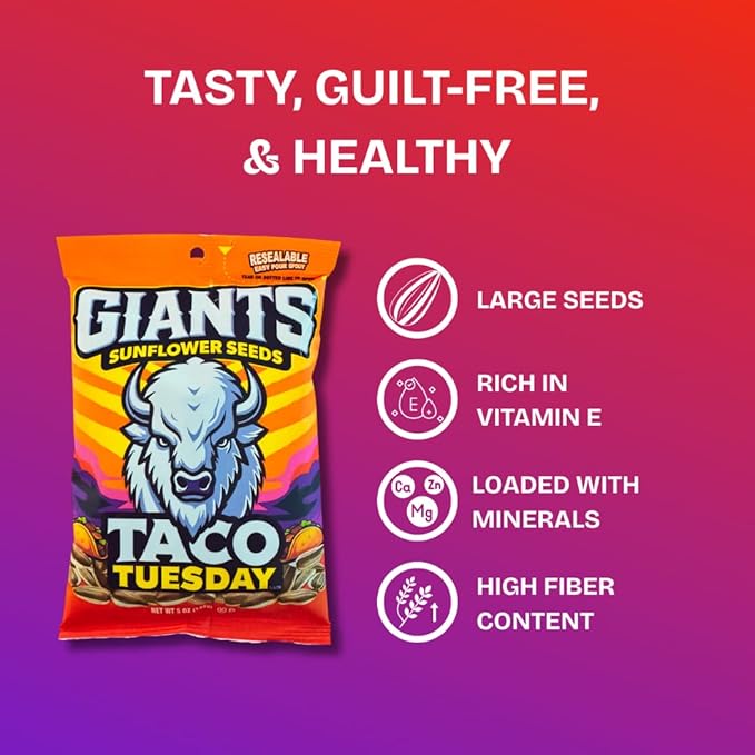 GIANTS Taco Tuesday Sunflower Seeds - Sunflower Seeds to Eat, High Protein Snack, Zesty Taco
