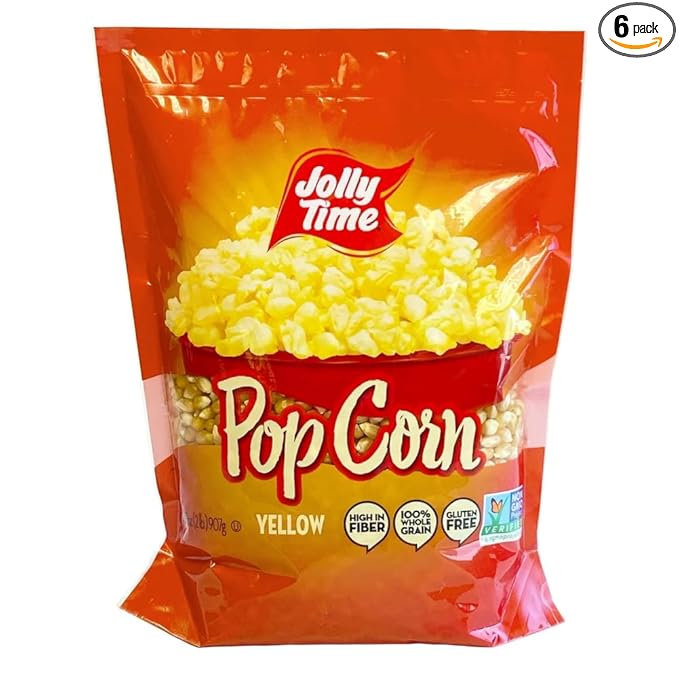 Jolly Time Unpopped Yellow Pop Corn Kernels, Stand Up Resealable Bag, 2 Pound (Pack of 6)