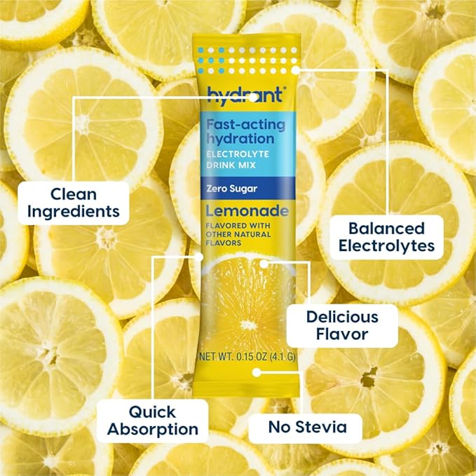 HYDRANT Hydrate No Added Sugar, Individual Hydration Electrolyte Powder Stick Packets with Zero