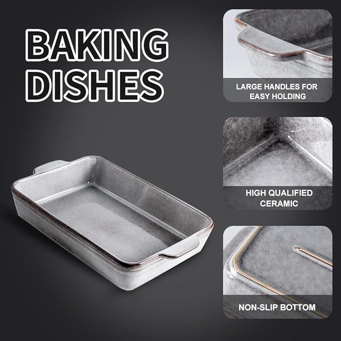 KOOV Bakeware Set, Ceramic Baking Dish Set, Rectangular Casserole Dish Set, lasagna Pan, Baking