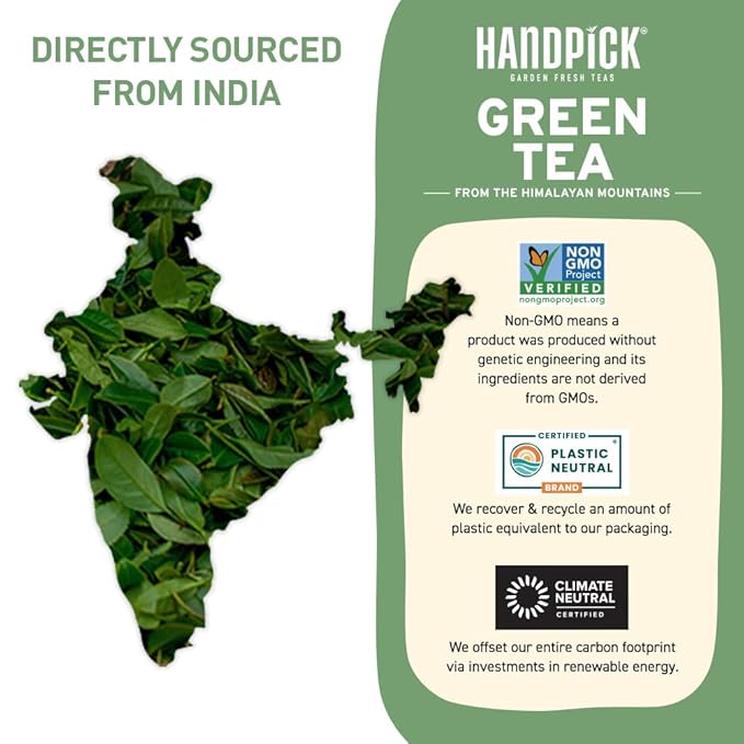 HANDPICK, Green Tea Loose Leaf (255g/9oz) +100 Cups | Non-GMO, 100% Pure Green Tea Leaves Sourced