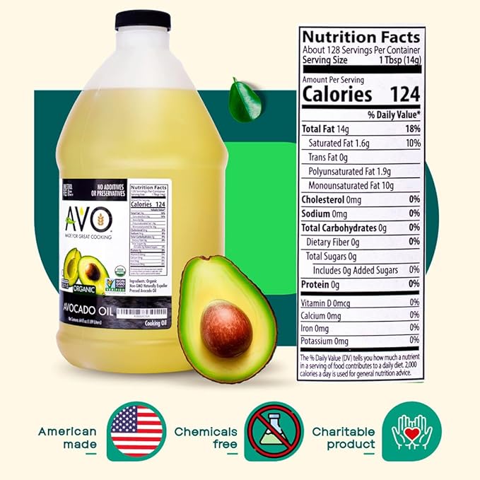 AVO ORGANIC AVOCADO Oil Frying, Baking, Non-stick Saut챕ing, Salads, Vinaigrette, Marinades, Pan