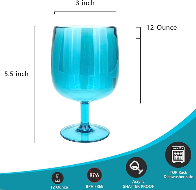 Yalin Set of 6 Unbreakable 12 oz Acrylic Plastic Wine and Water Tumbler Stackable Goblets.