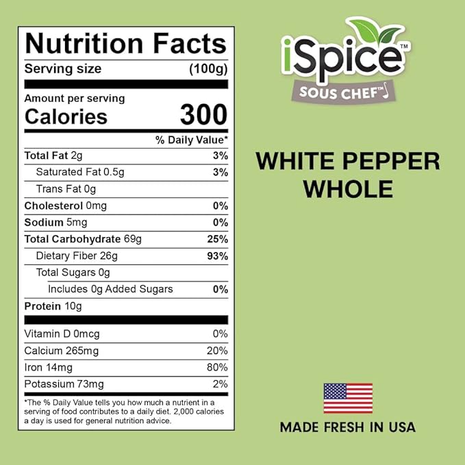 iSpice Whole White Peppers Spices and Seasonings for Cooking, 7.3Ounce White Peppercorns Seasoning