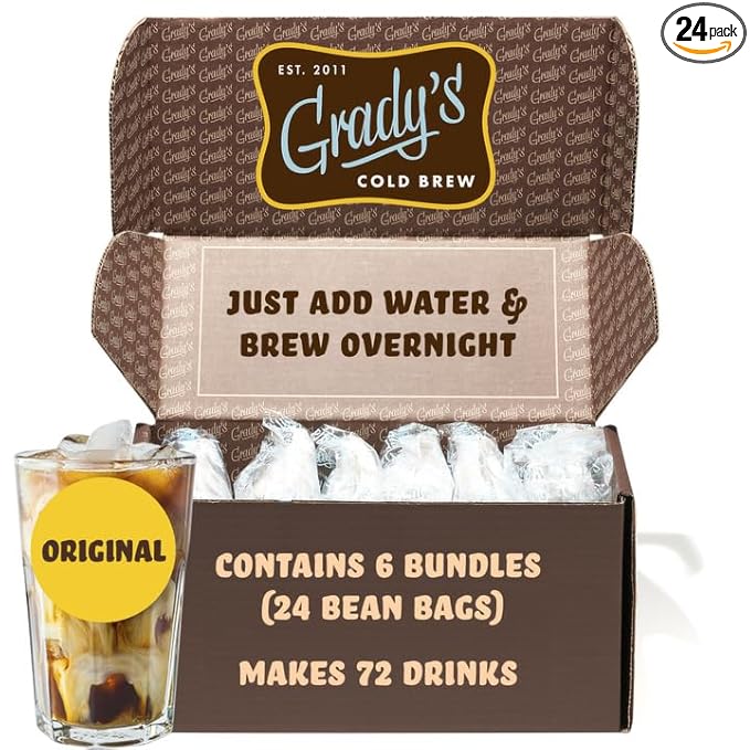 GRADY’S COLD BREW, New Orleans Style, 100% Arabica Ground Coffee & Chicory Pouches, SIX Bundles of