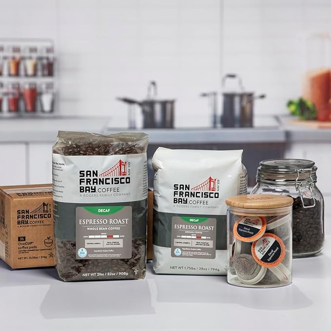San Francisco Bay Coffee - Decaf Medium-Dark Roast Whole Bean Coffee - Decaf Espresso Roast (2 lb