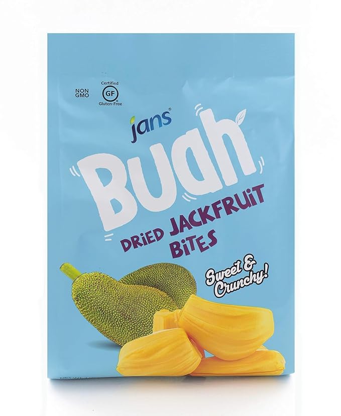 Jans Buah Jackfruit Chips (7.05 Oz Bag, Pack of 12) - Dried Jack Fruit Chips Experience Real Fruit