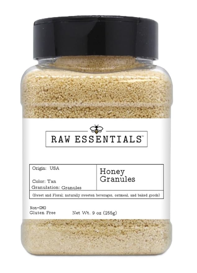 Raw Essentials Honey Granules – Natural Sweetness for Oatmeal, Yogurt, Beverages, and Desserts