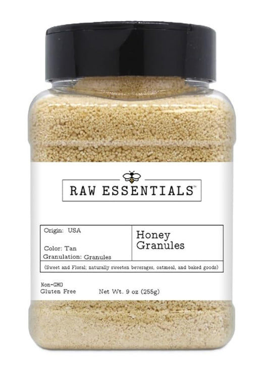 Raw Essentials Honey Granules – Natural Sweetness for Oatmeal, Yogurt, Beverages, and Desserts