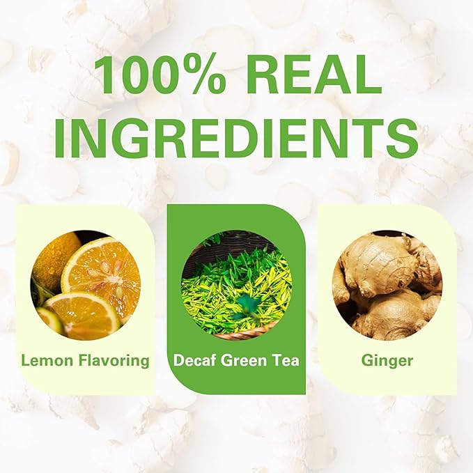 WT WEETEE Lemon Ginger Decaf Green Tea Bags 50 Counts, Made of Decaffeinated Green Tea, Ginger &