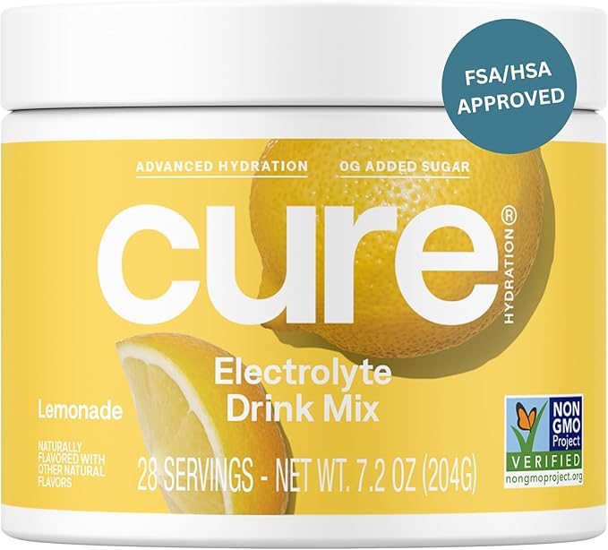 Cure Hydration | Plant-Based Electrolyte Drink Mix | No Added Sugar | FSA-HSA | Dehydration Relief