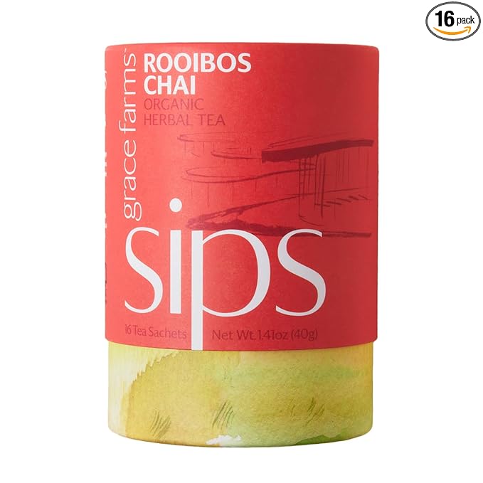 Grace Farms ROOIBOS CHAI Herbal Tea (16 Pyramid Sachets) | Healthy and Caffeine Free | Organic