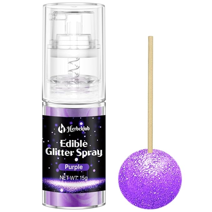 Purple Edible Glitter Spray - Herbeklab 15g Edible Glitter for Cakes, Food Grade Metallic Shimmer