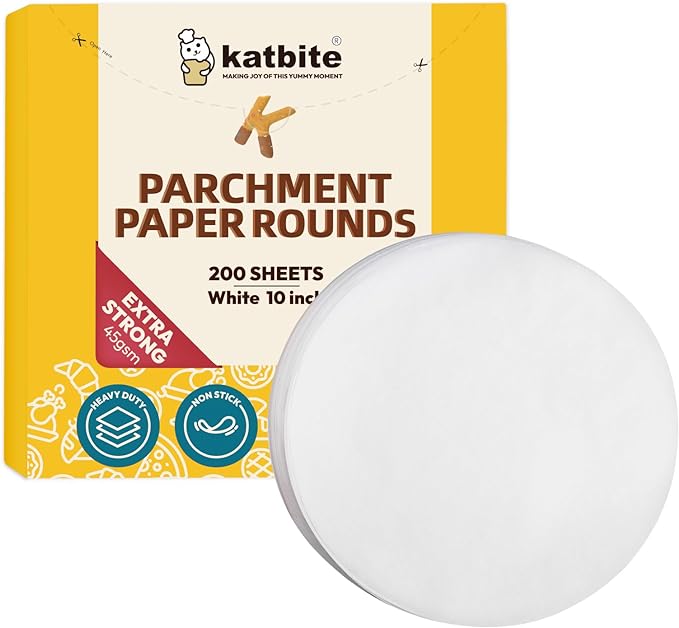 Katbite Heavy Duty Parchment Rounds 10 Inch, 200Pcs Round Parchment Paper Rounds, Use for Cake