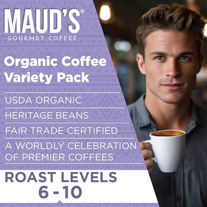 Maud's Organic Coffee Pods Variety Pack, 56 ct, 8 Assorted Flavors, Recyclable Single Serve Pods