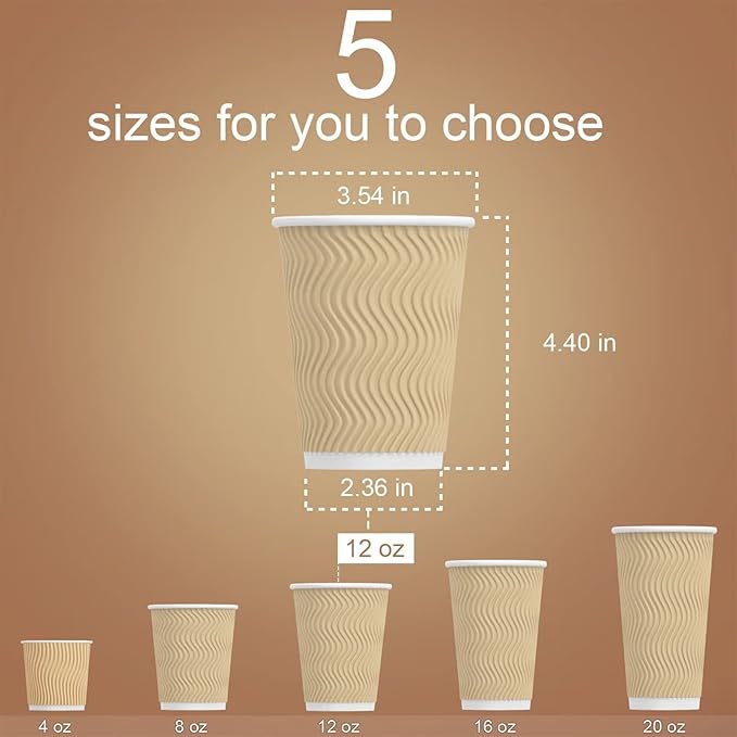 Hot Paper Cups_12 oz Disposable Insulated Corrugated Sleeve Ripple Wall Paper Cup 100 pcs,12oz Cups