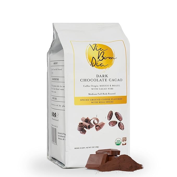 Via Bom Dia 100% Naturally Flavored Ground Coffee, Smooth Dark Chocolate, Medium Roast, No