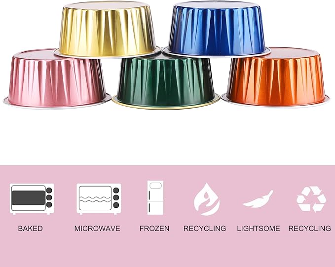 EUSOAR Assorted Colors Cupcake Liners, 5oz 125ml Muffin Liners with Lids Pack of 50, Creme Brulee